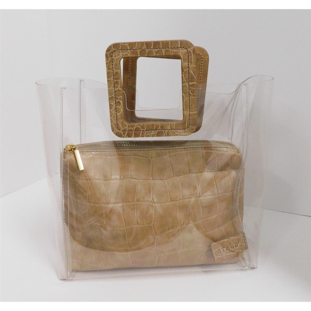 Staud Shirley Clear PVC Beige Croc Leather Tote Bag‎